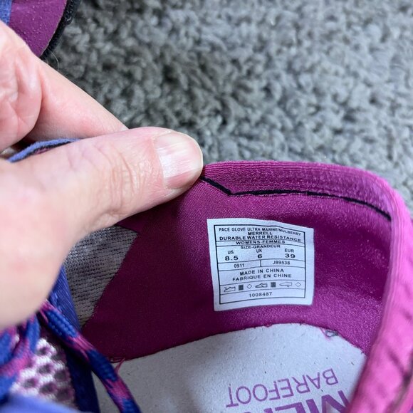 Merrell Pace Glove Trail Running Shoe Womens 8.5 Barefoot Ultra Marine Mulberry - Picture 8 of 9